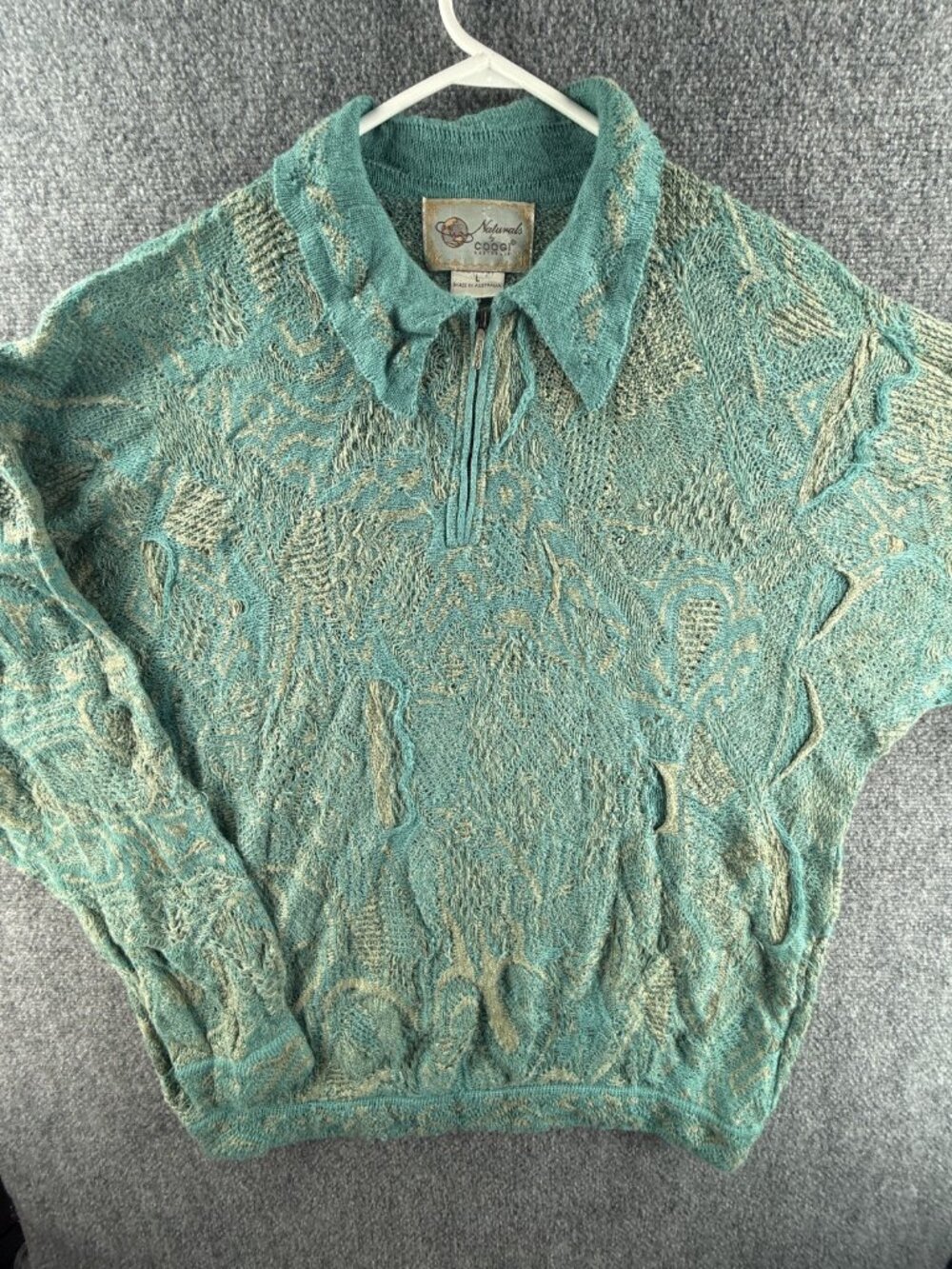 Coogi Australia Large 1/4 Zip Collared Blue ALPACA Linen Cotton Soft Sweater